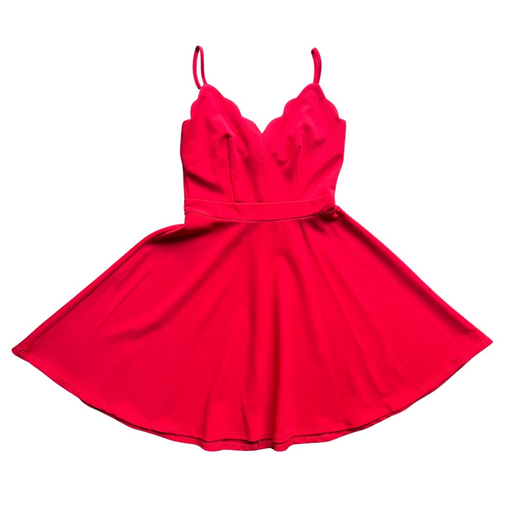 B DARLIN Womens Red Stretch Zippered Fitted Scalloped Detail Spaghetti Strap